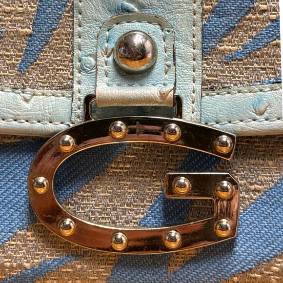 Vintage Y2K Guess Trifold Wallet Leather Canvas Blue Beige Zebra Stripe Retro - Picture 7 of 7